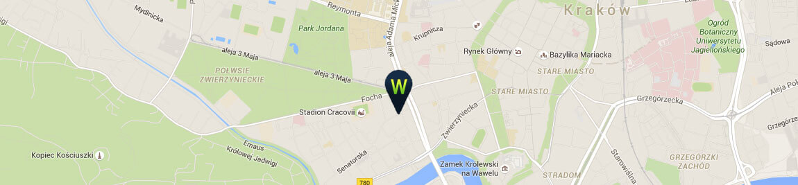 Mapa dojazdu do biura Webyourself.pl w Krakowie